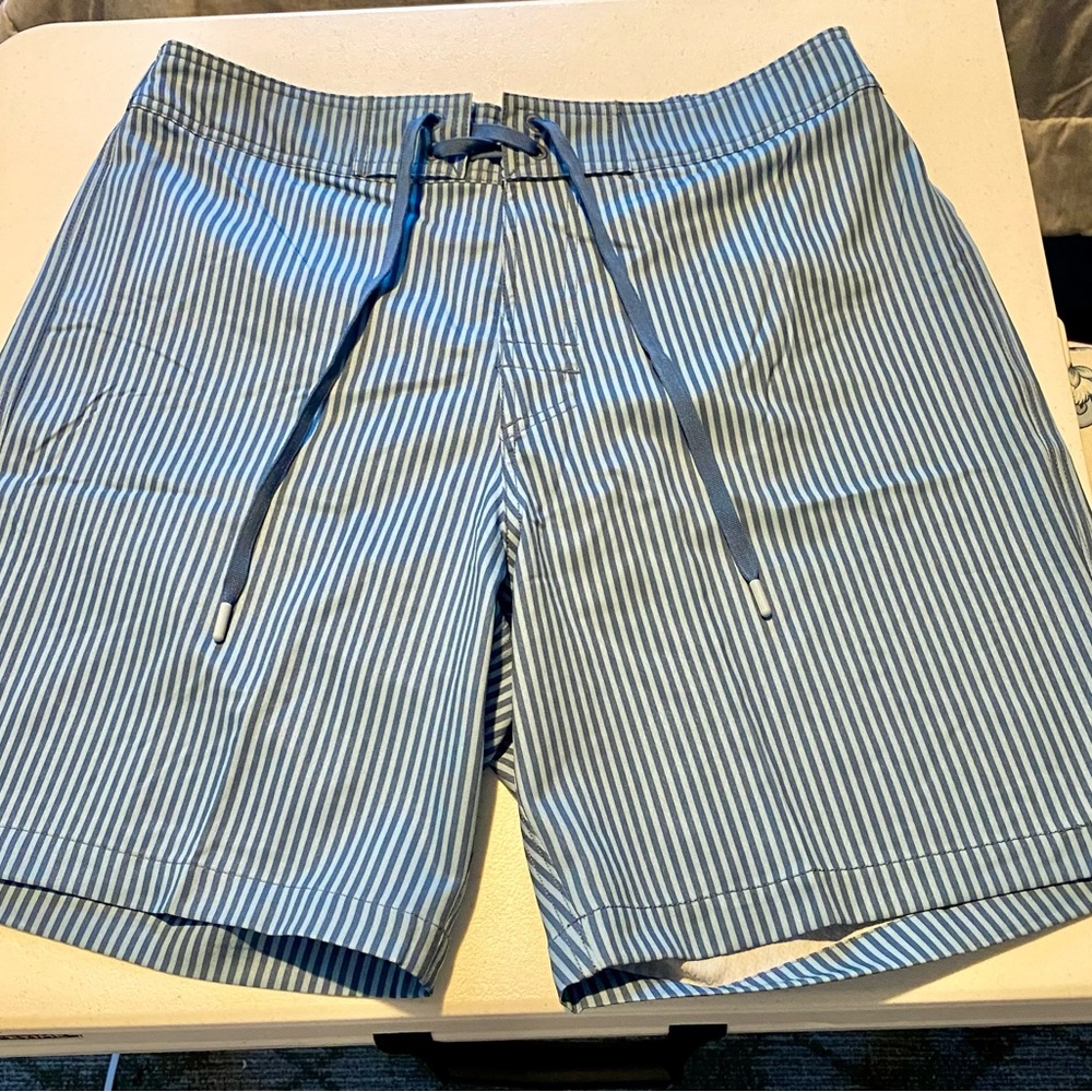 Southern Tide Blue and White Striped Swim Trunks